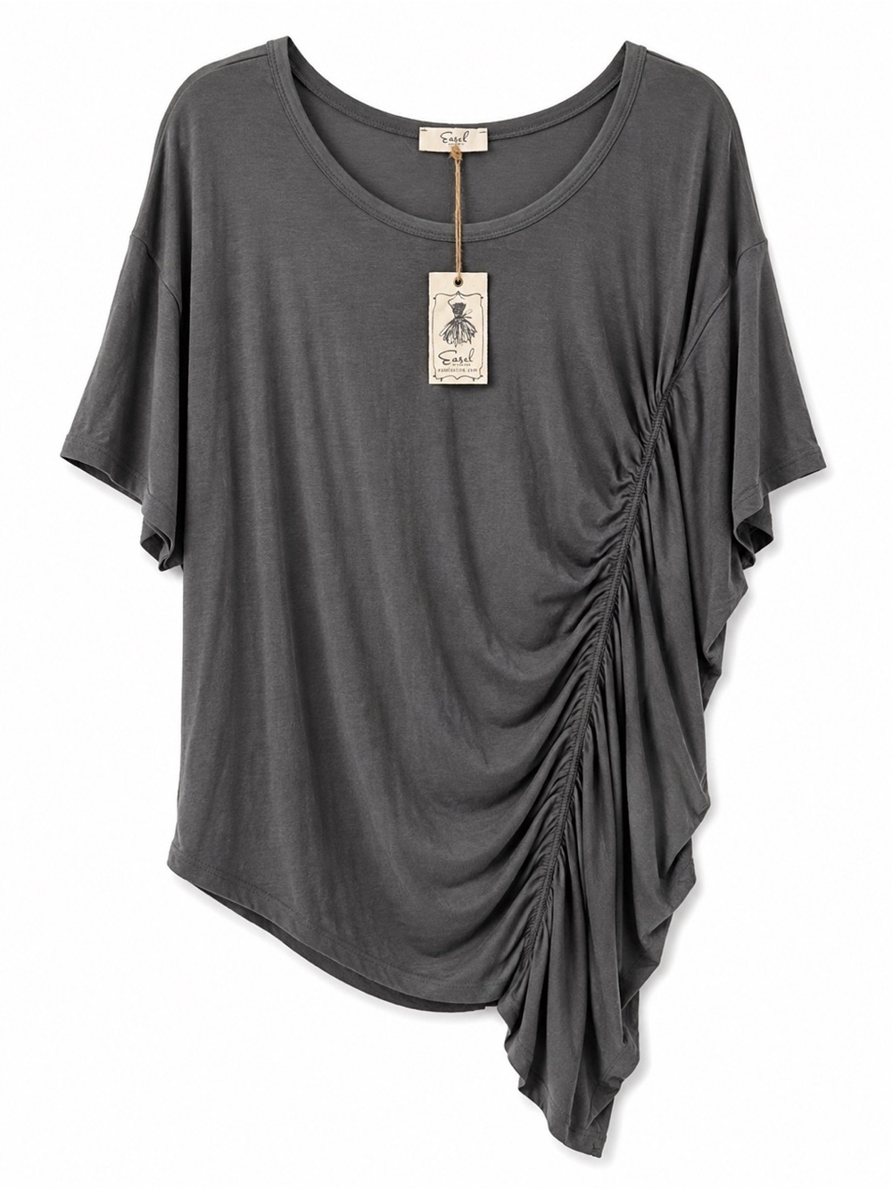 Easel Gray Ruched Asymmetrical Tunic Top M NWT Oversized Draped USA